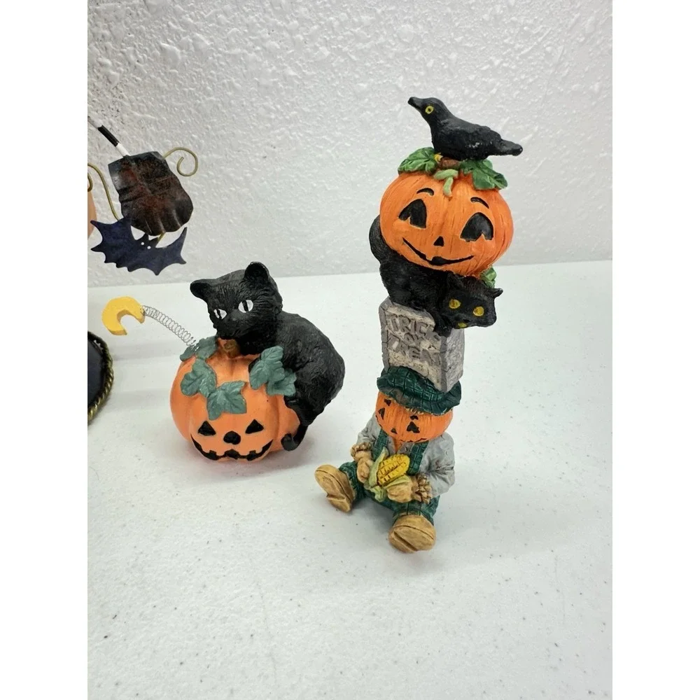 Vintage Halloween Decor Lot Candy Corn Dreamsicle Black Cats Pumpkin Basket 7 Pc